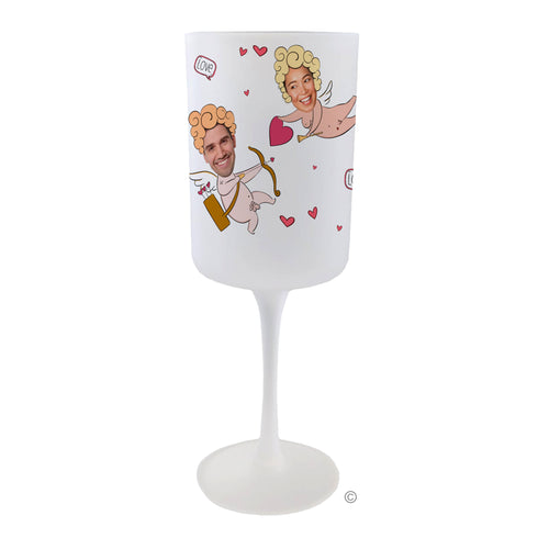 Personalised Cupid Couple Face Wine Glass